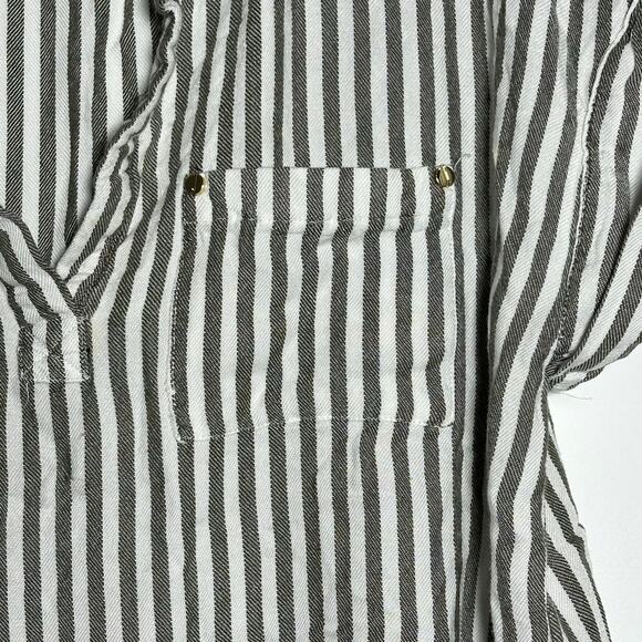 Jones New York Signature XL Grey White Striped Linen Blend Tunic V-Neck Top - Picture 12 of 15
